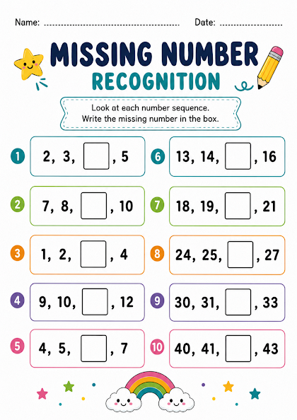 Missing Number Recognition Worksheet