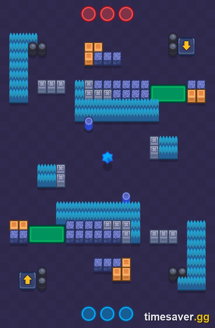 Out in the Open Knockout map in Brawl Stars, an open low-cover layout that favors long-range snipers