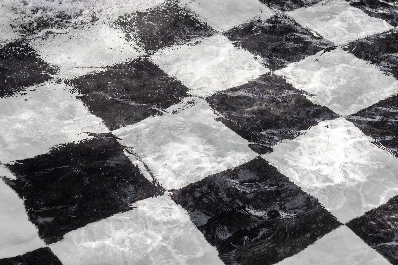 Rippling Water Over Checkered Floor - Abstract Close-Up 5K Wallpaper (5472x3648)