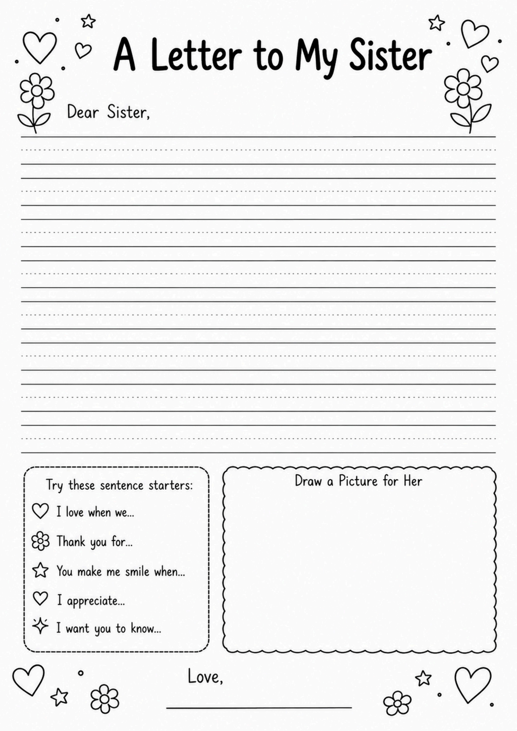 A Letter to My Sister Worksheet
