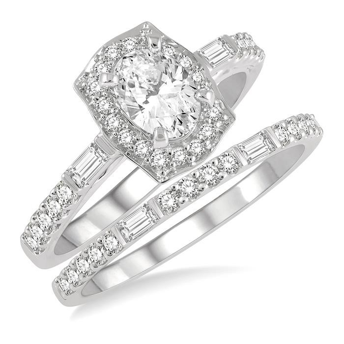 Oval Shape Halo Diamond Wedding Set 251G1DHFVWG-WS