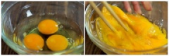Trứng cho ra tô, đánh tan. Cho 3 muỗng canh dashi, 2 muỗng cà phê đường, 2 muỗng cà phê nước tương, 1 muỗng cà phê rượu mirin, 1/2 muỗng cà phê muối vào tô nhỏ và khuấy đều cho tan. Sau đó chế nước sốt vào trứng và khuấy đều.