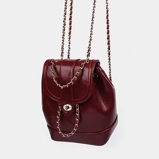 Compact PU backpack with chain decoration