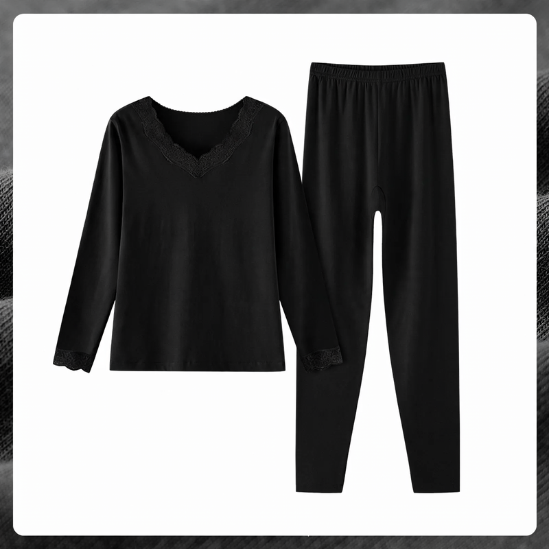 Women's Thermal Underwear Set made of Cotton with Lace Trim