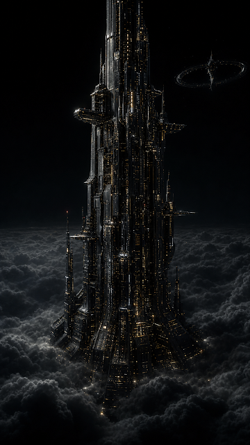 Cyberpunk Megastructure Towering Above Clouds Wallpaper - Free mobile Wallpaper