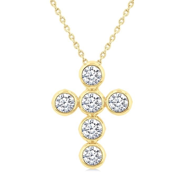6 Stone Bezel Cross Diamond Fashion Pendant