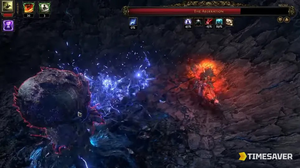 PoE2 The Aberration boss fight — health bar and the tracking eye-beam attack