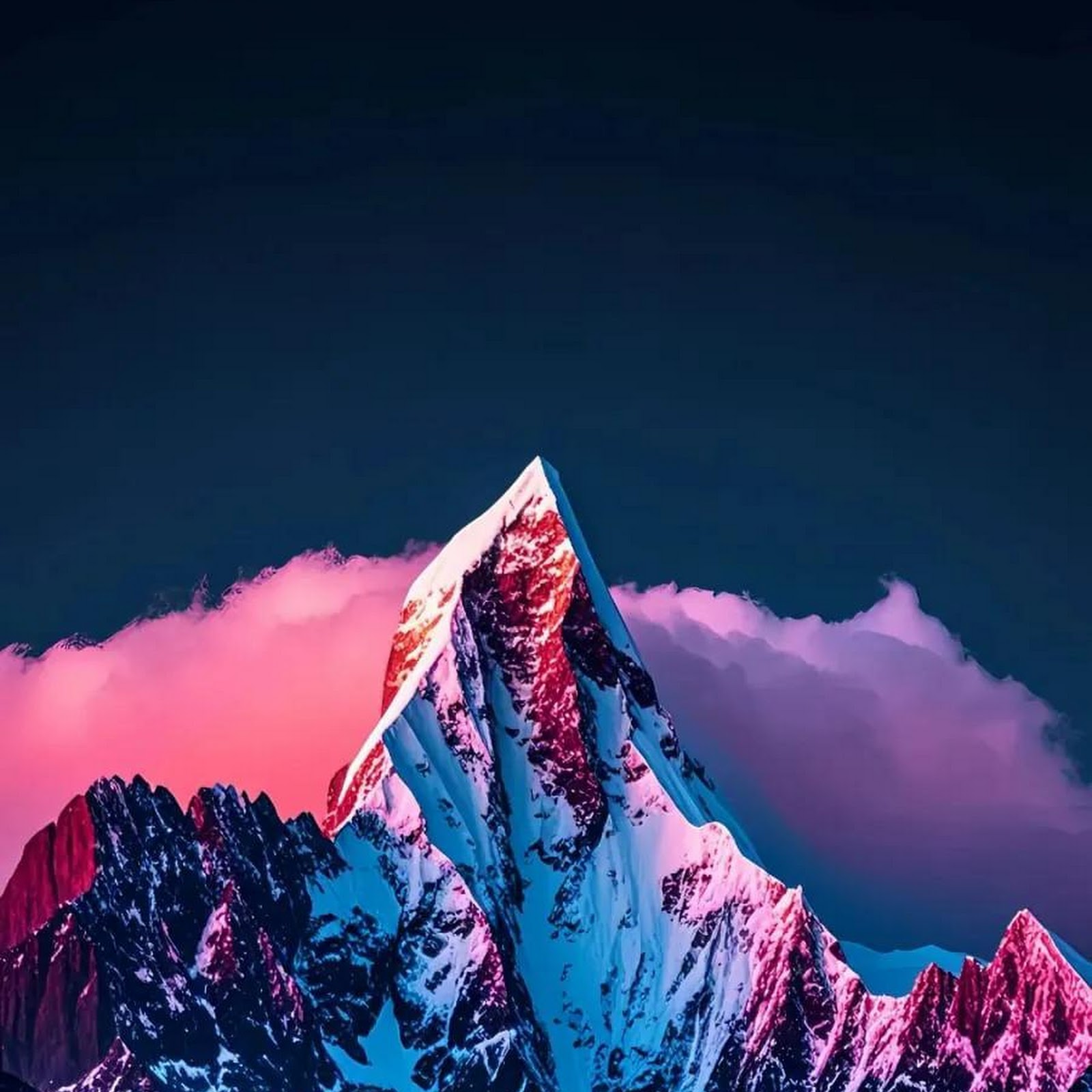 Download Mountain Peak, Snowy Mountains, Nature Landscape, Pink Clouds iPhone