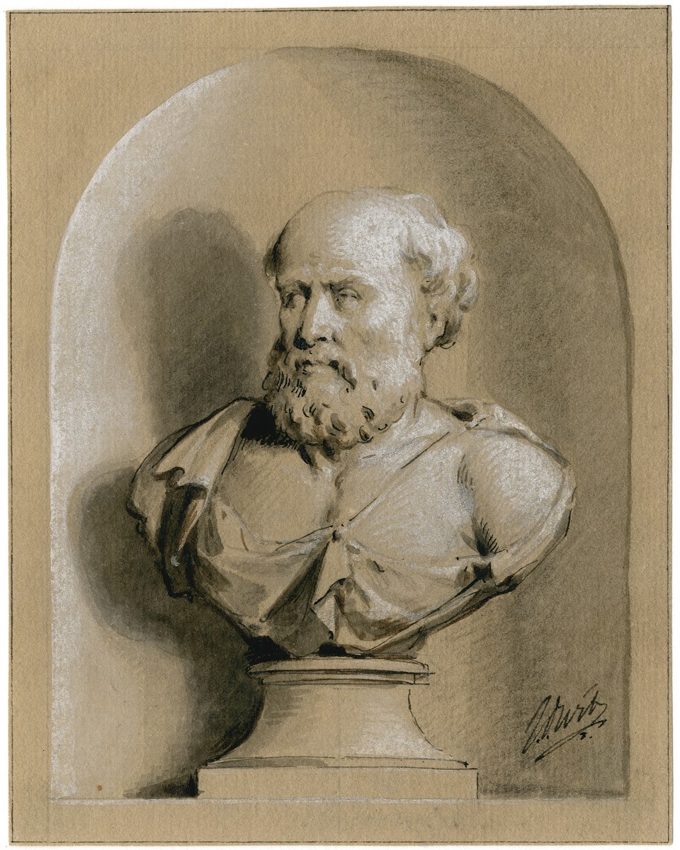 Hippocrates borstbeeld in een nis