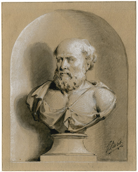 Hippocrates borstbeeld in een nis