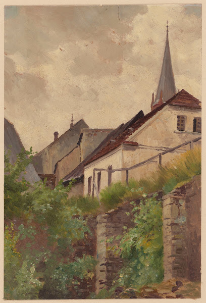 Houses on a Scarped Hill and a Fragment of a Church Tower 1892 1910