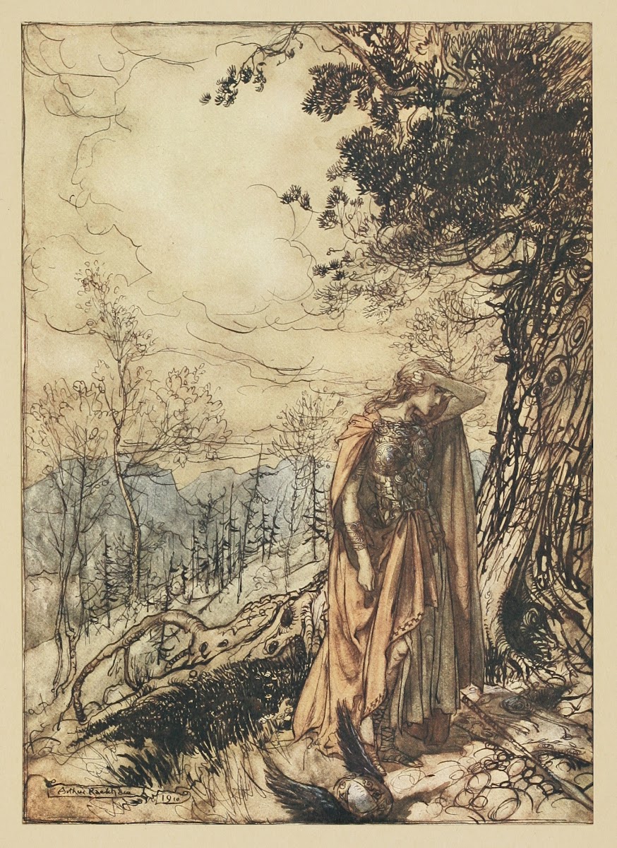 Brunnhilde stands for a long time dazed and alarmed 1910