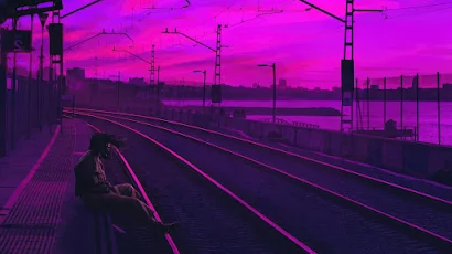 Train Station Synthwave 4K Wallpaper Background