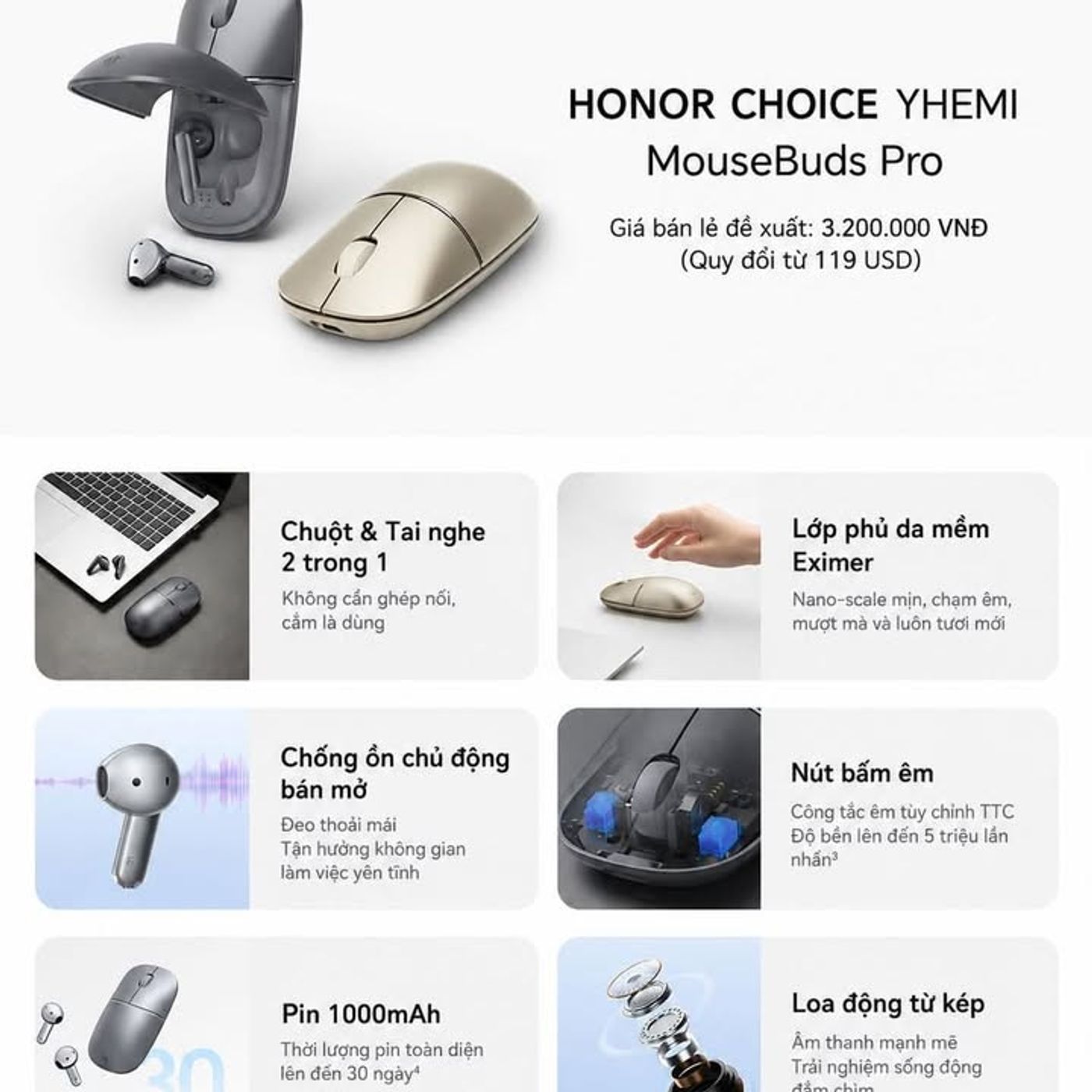 HONOR は、驚くべき 2-in-1 デザインの MouseBuds Pro マウスとヘッドセットを発売します...