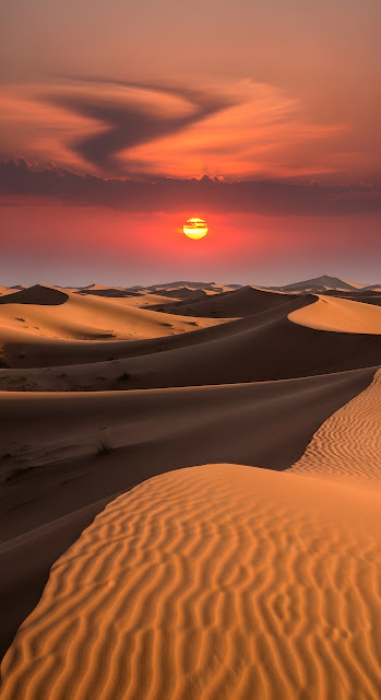 Photorealistic Desert Sunset with Swirling Sand - Free mobile Wallpaper