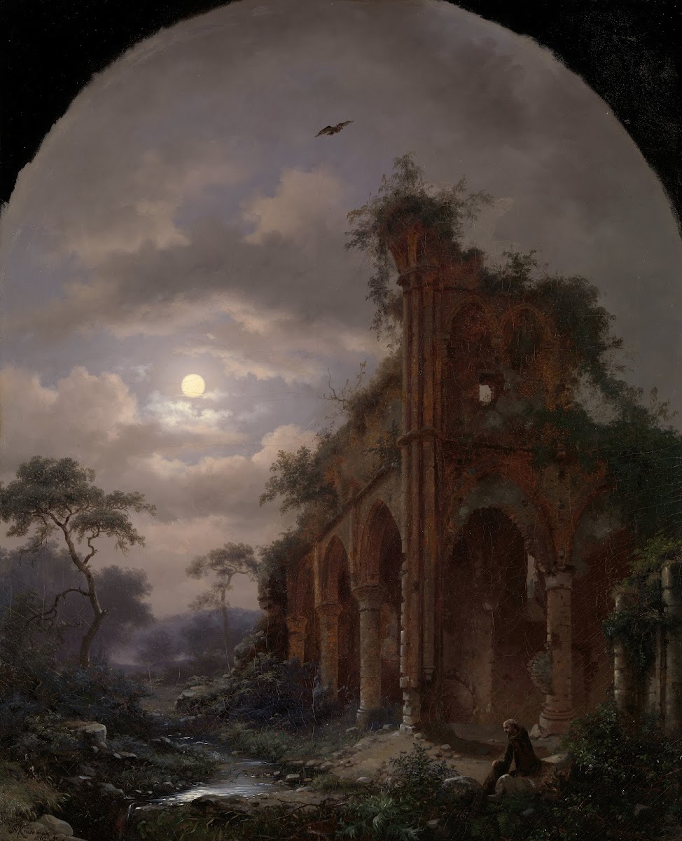 Monk Meditating near a Ruin by Moonlight 1862