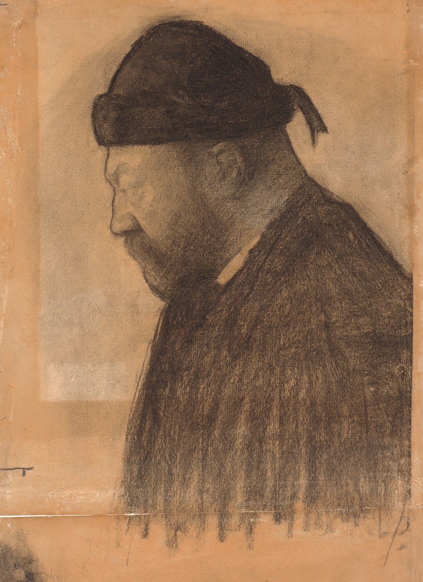 Portræt af Thorvald Bindesbøll i profil mod venstre 1890