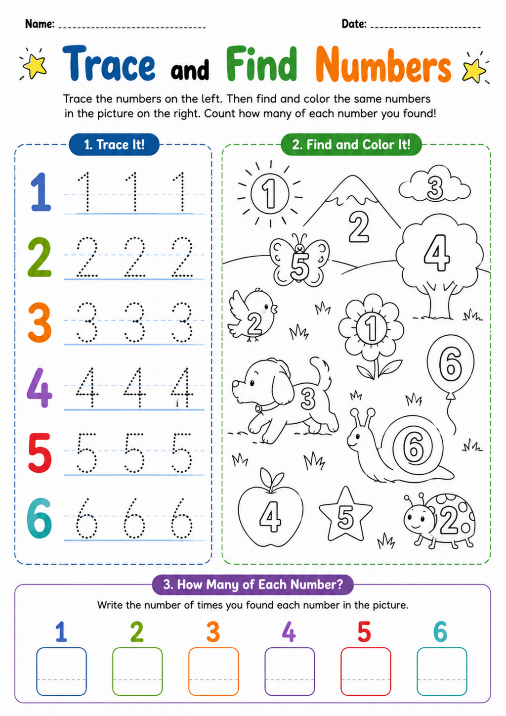 Trace and Find Numbers Worksheet