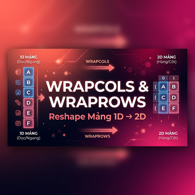 WRAPCOLS & WRAPROWS — Reshape Mảng 1D → 2D Excel 365