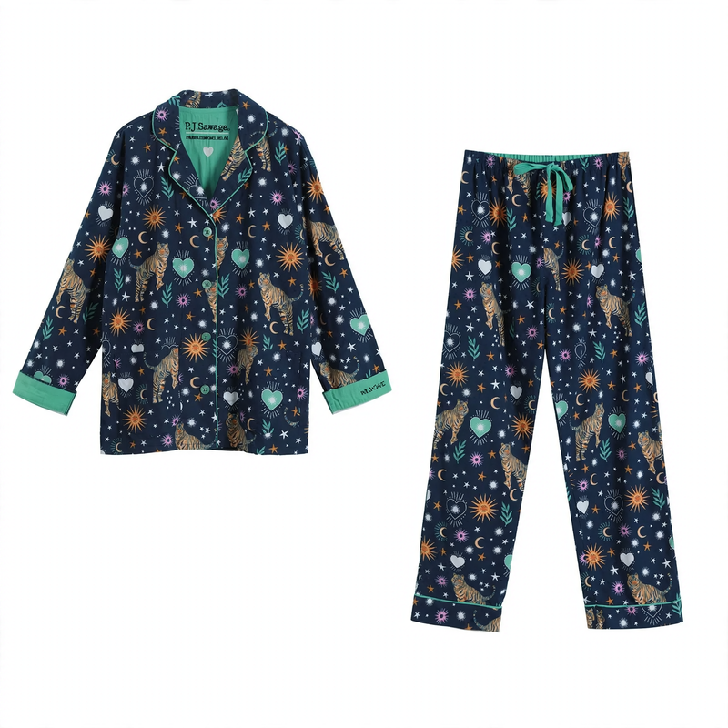 Ladies' loungewear, long-sleeved, brushed, cotton blend