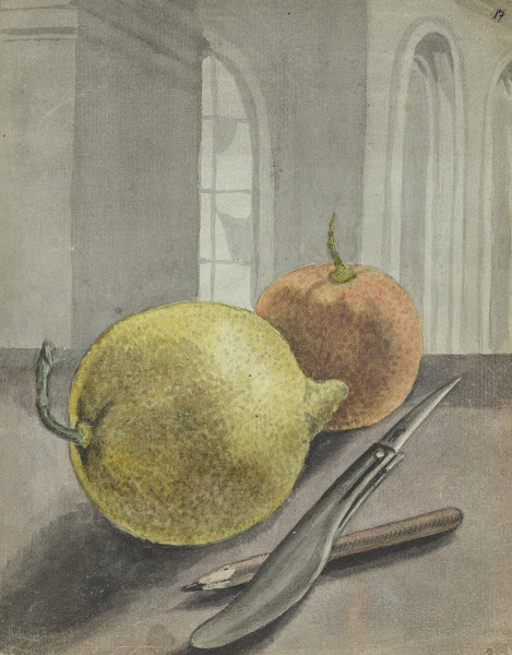 Stilleven met vruchten mes en potlood 1779   1785