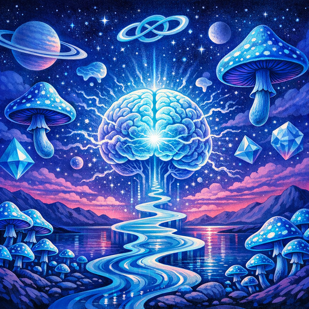 psilocybin neuroplasticity – creative and expressive visual interpretation of mushroom-inspired neural networks