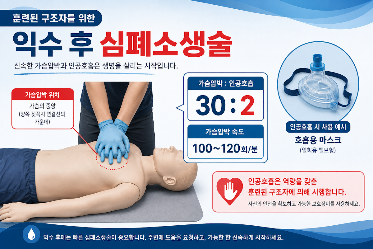 익수자 CPR 30대2와 가슴압박 속도