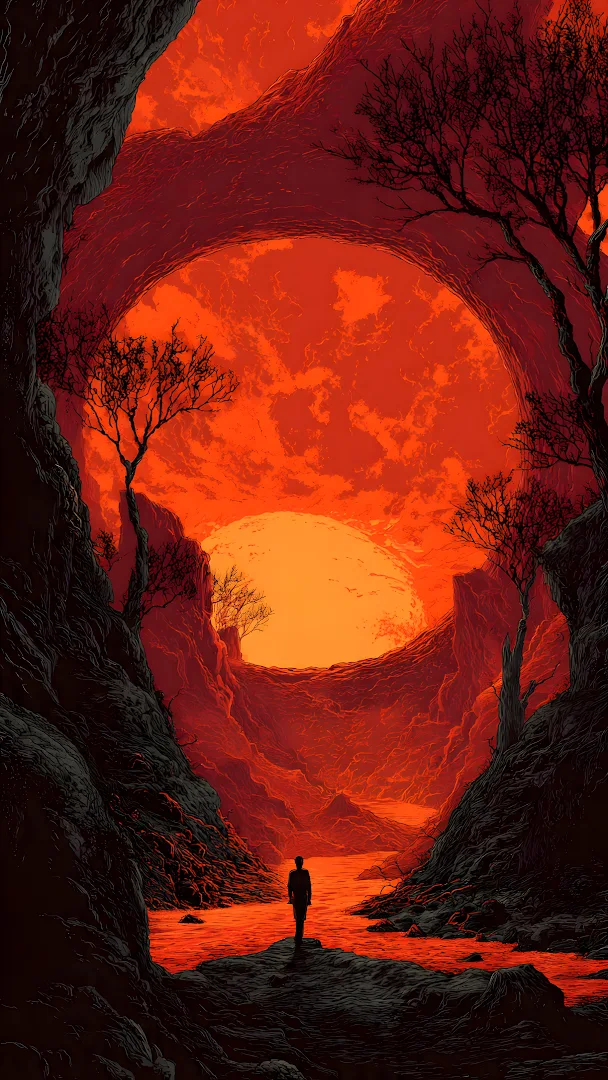 Apocalyptic Red Canyon Landscape Solitary Figure