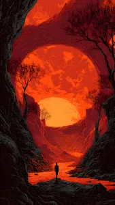 Apocalyptic Red Canyon Landscape Solitary Figure