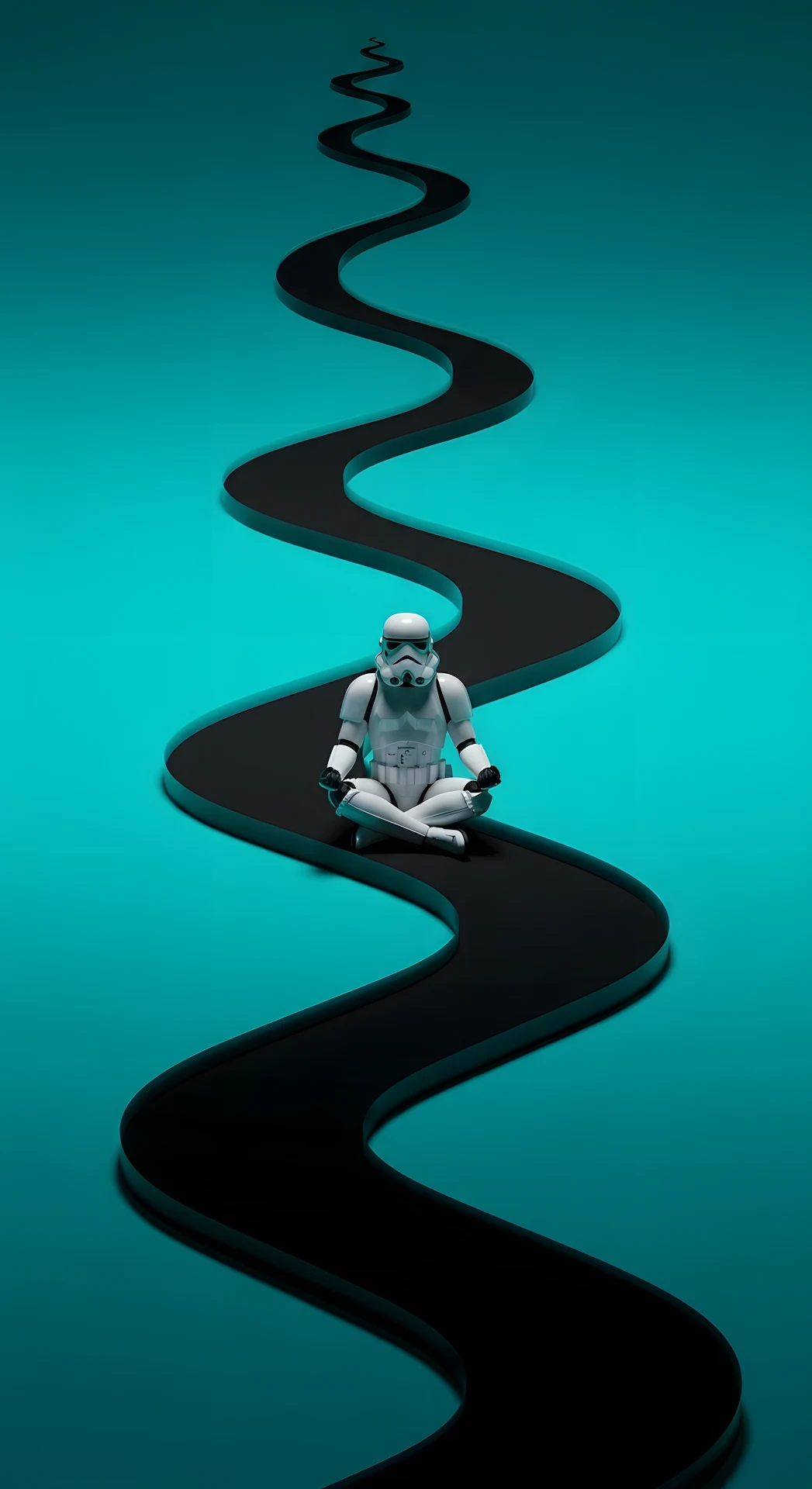 Stormtrooper Meditating on Winding Black Path Minimalist Art - Free 4K mobile Wallpaper