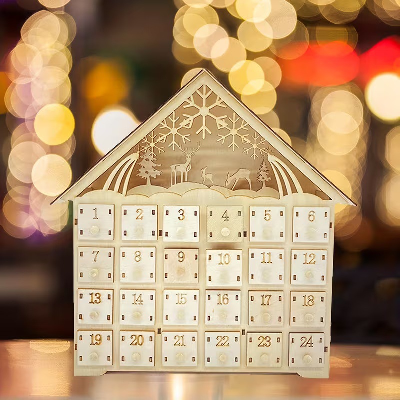 Christmas Advent calendar made of wood, 24 compartments