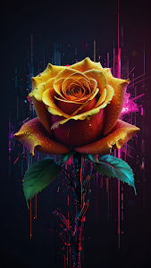 Neon Cyberpunk Rose Art Dark Futuristic Flower