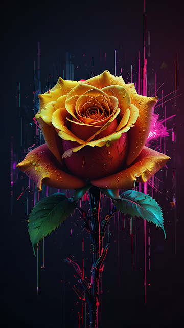 Neon Cyberpunk Rose Art Dark Futuristic Flower - Free mobile Wallpaper