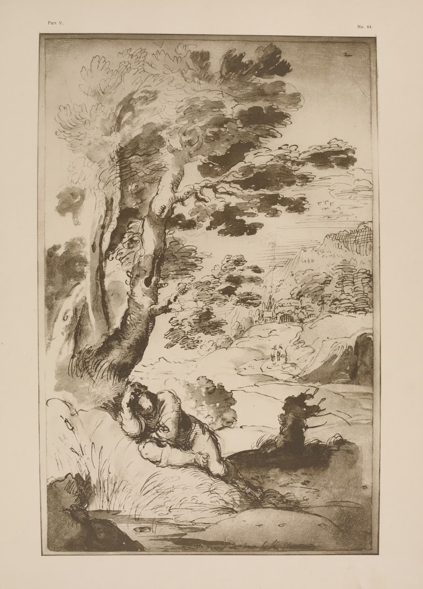 Annibale Carracci  Man sleeping on bank of pool 1900