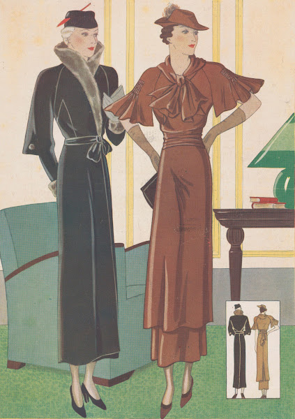 Moderne mantel en zijden middagtoiletje 1935