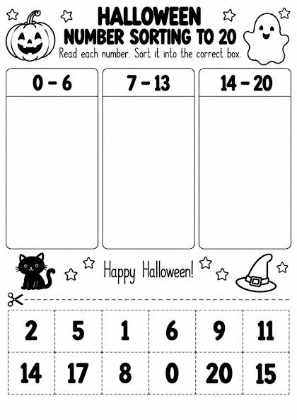 Halloween Number Sorting to 20