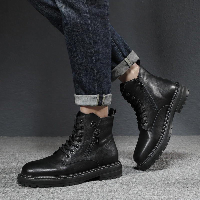 Herren-Lederstiefel, Echtleder, gefüttert, robust