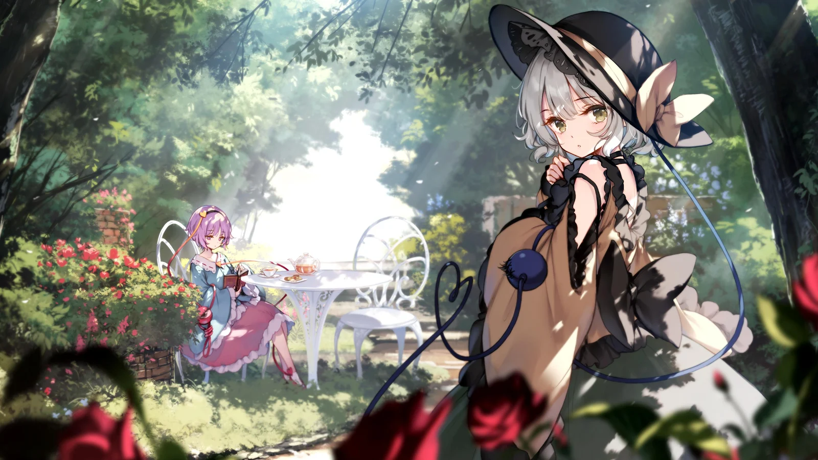 Komeiji Sisters Garden Tea Party - Anime Illustration 4K Wallpaper (3840x2160)