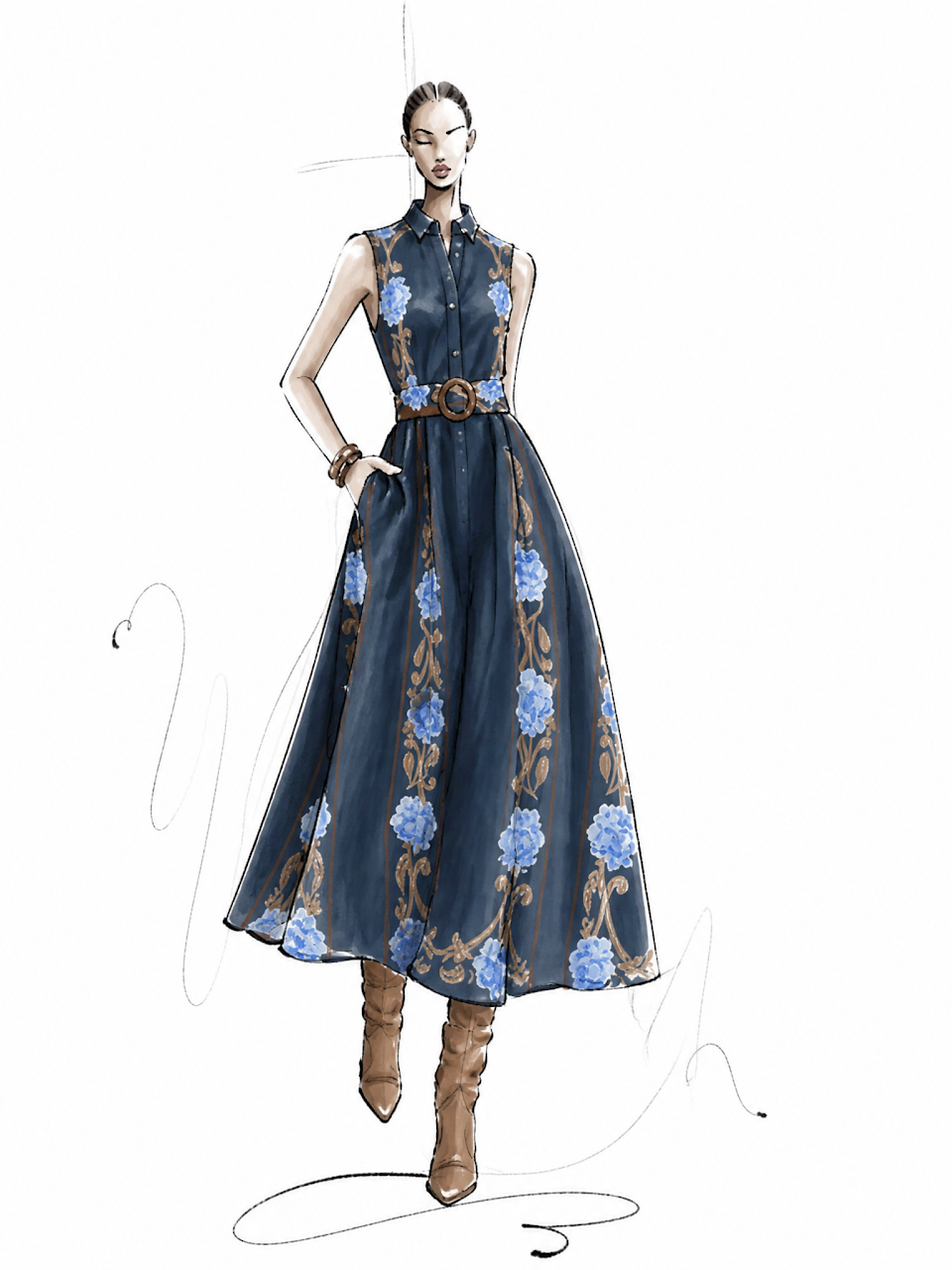 Original fashion drawing — Shadow North F/W 2026, Harvest Navy