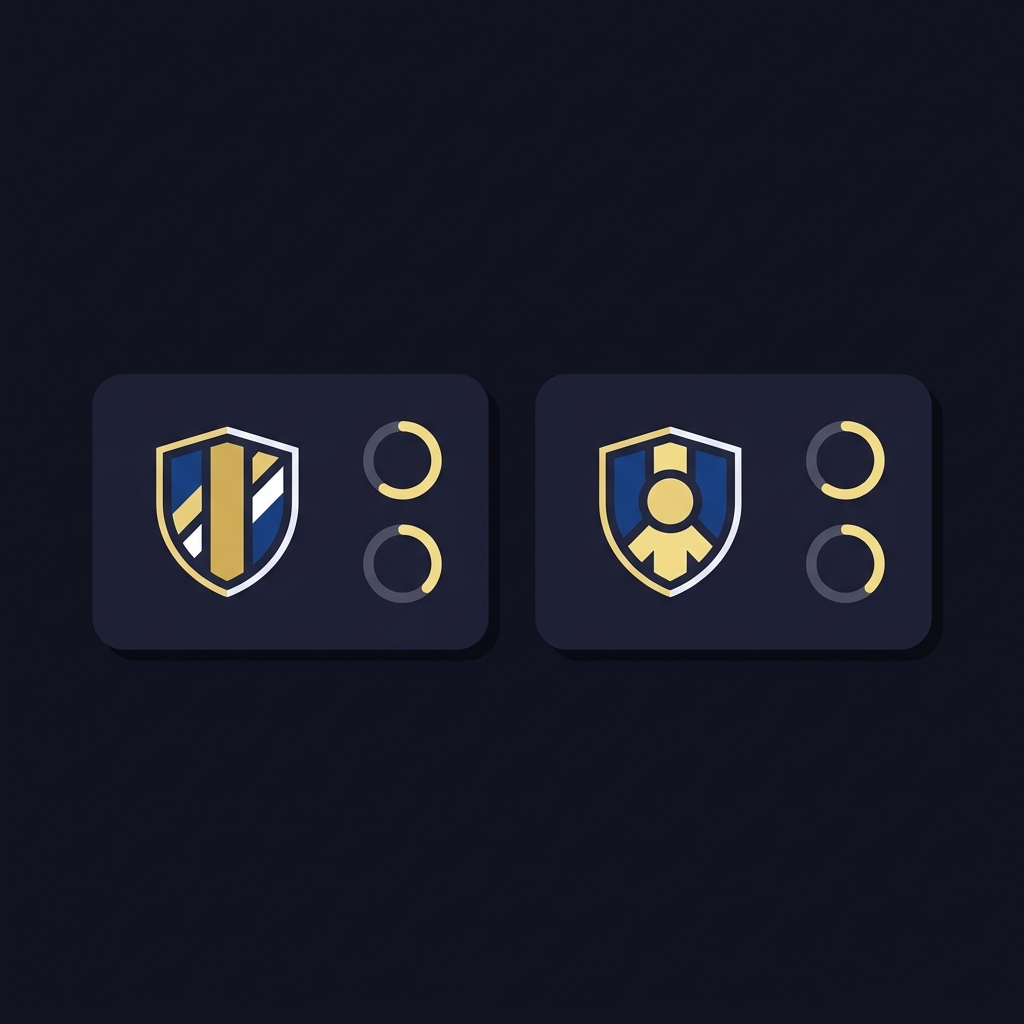 Minimal 2D vector illustration of two club cards with stylized badge and two circular gauge stat panels showing club coefficient and country coefficient for benfica prediction
