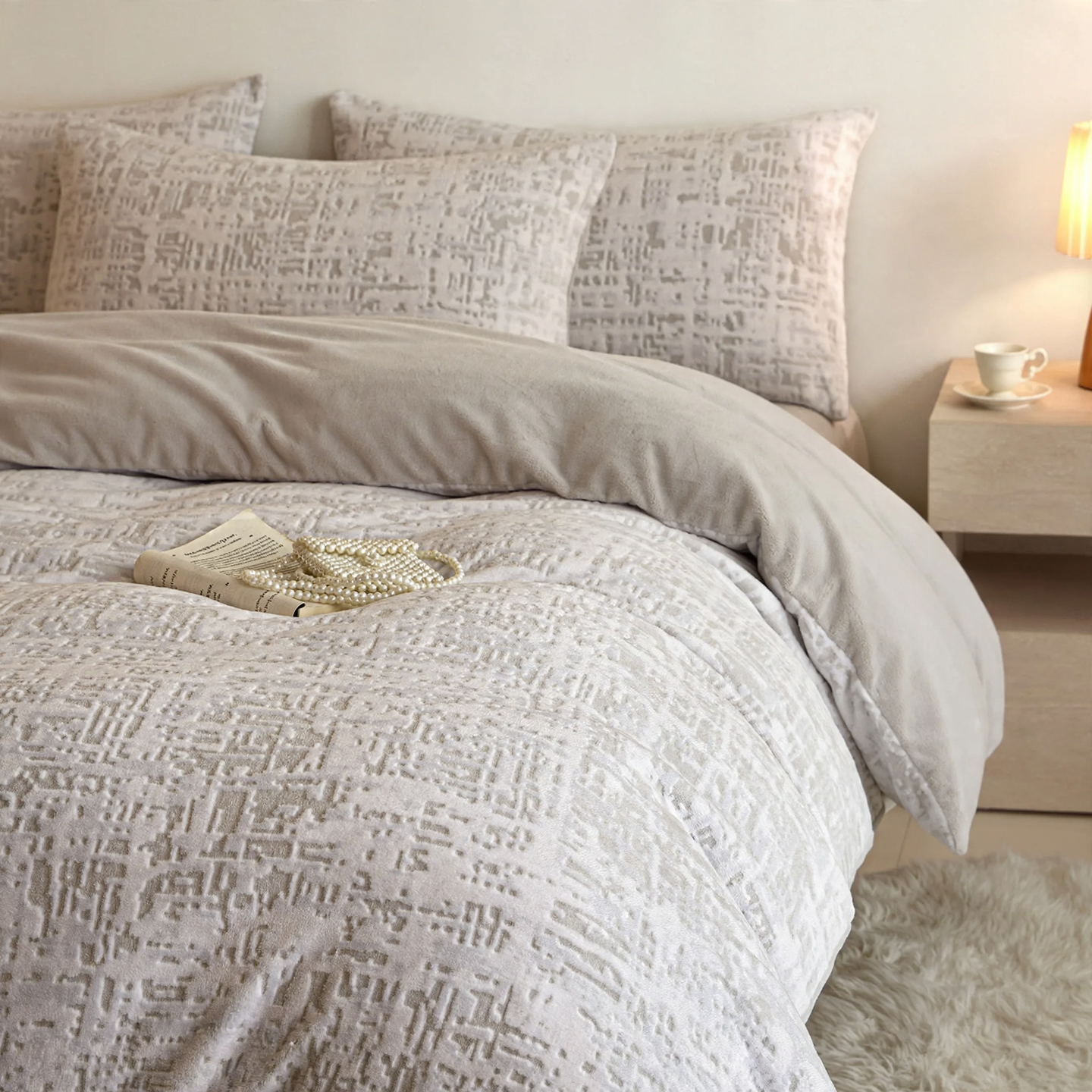 Milk fiber bedding set, 4-piece, geometric pattern