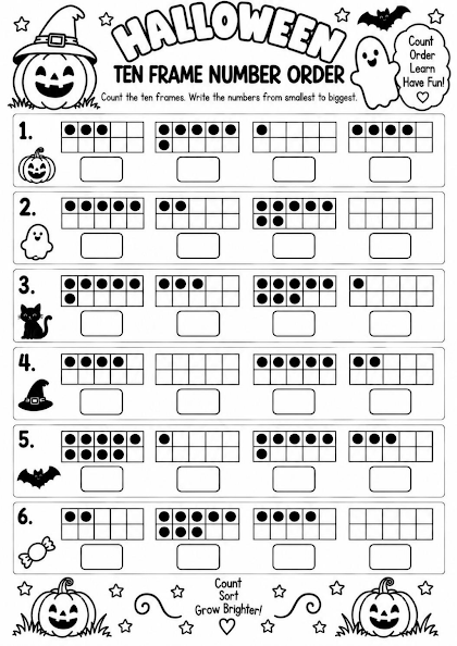 Halloween Ten Frame Number Order