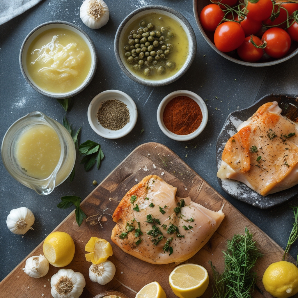 Ingredients for Easy Chicken Piccata with Lemon Caper Sauce Recipe for Quick Weeknight Dinner