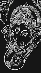 Minimalist White Line Art of Lord Ganesha Head on Black Background