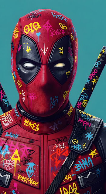 Deadpool Street Art Mask Portrait - Neon Graffiti Tags - Free mobile Wallpaper