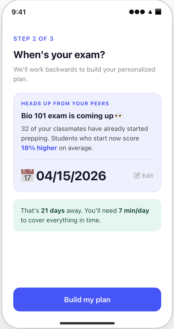 Onboarding: when's your exam?