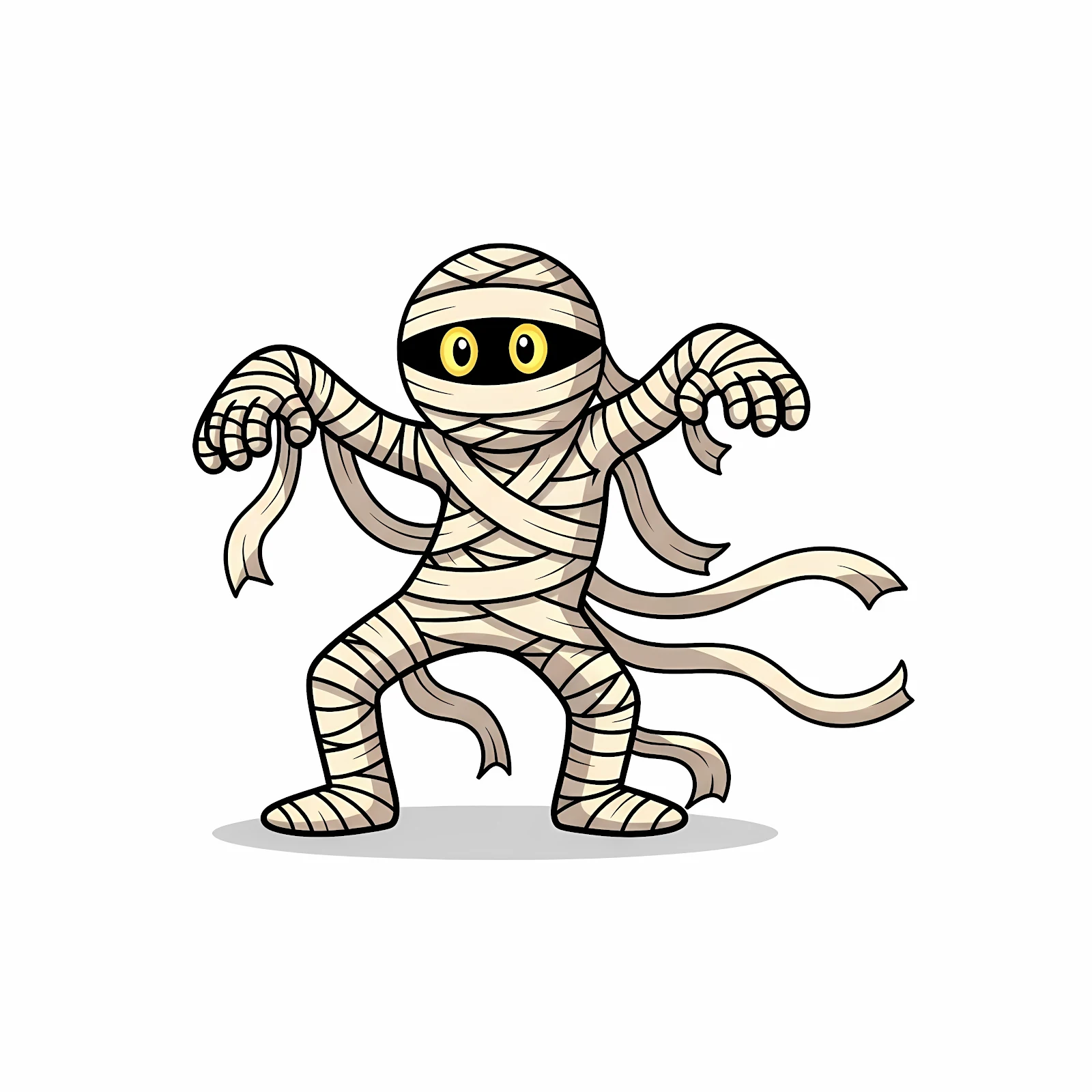 Discover this playful cartoon mummy vector illustration, perfect for Halloween designs, kids' projects, or ancient Egypt themes. Download now!