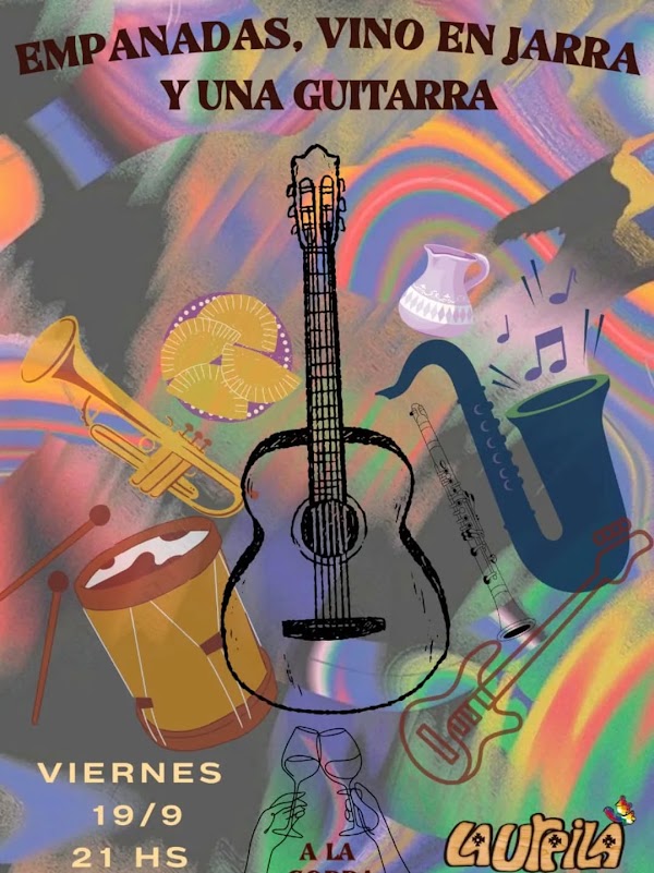 Empanadas, vino en jarra y una guitarra