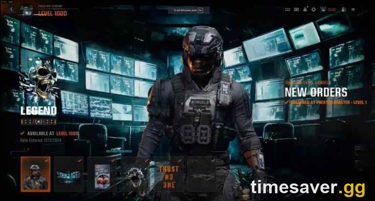 Black Ops 6 Prestige Master Level 1000 "New Orders" operator skin — a confirmed carry-forward reward