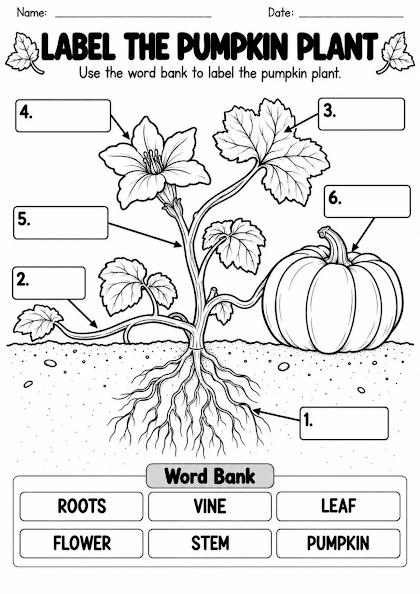 Pumpkin Plant Parts Labeling Worksheet